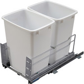 Built-In Double Pull-Out Bottom Mount Waste Bin with Soft & Silent Closing, 2 x 36 Qt (2 x 9 Gal), Chrome Frame & White Bin, Min. Cabinet Opening: 15'' and 15-5/8'' Wide