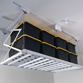  Syzzor Loft Garage Ceiling Storage System in White with Hand Crank, 2.1m (7') x 1.2m (4') D, Load Capacity 800 lbs.