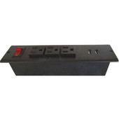  Power/ Data Bar � Triple Outlet & 2 USB Charging Ports, Surface Mount, 10' Power Cord, Plastic, Black
