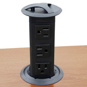  Pop-Up Power Station, with 6' Power Cord, 3 Outlets, Plastic, Black