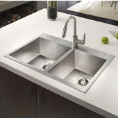  Bellus Zero Radius Topmount 60/40 Double Bowl Kitchen Sink, Large Bowl Left, Stainless Steel, 33''W x 22''D x 9''H