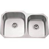  32'' Wide Double Bowl 16 Gauge 304 Stainless Steel 60/40 Kitchen Sink with Left Large Bowl and Right Small Bowl, 32'' W x 20-3/4'' D x 9'' H