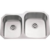  32'' Wide Double 18 Gauge 304 Stainless Steel Kitchen Sink with Right Large Bowl and Left Small Bowl, 32'' W x 20-5/8'' D x 9'' H