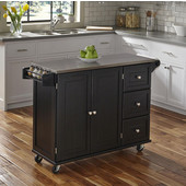  Dolly Madison Liberty Stainless Steel Top Kitchen Cart with Two Adjustable Shelves in each Cabinet Door, Three Storage Drawers, Towel Bar and Spice Rack in Black, 53-1/2'' W x 18'' D x 36''H