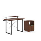  Merge Brown Office Desk with Monitor Stand, 42'' W x 25'' D x 34-3/4'' H, and File Cabinet, 2-Piece Set