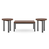  Merge Brown Living Room Table Set with Coffee Table and 2 Round End Tables, 3-Piece Set in Walnut with Metal Frame