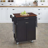 Mix & Match 2 Door w/ Drawer Cuisine Cart Cabinet, Black Finish with Cherry Top, 32-1/2'' W x 18-3/4'' D x 35-1/2'' H