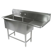  Pro Bowl NSF Compartment Double Bowl Sink (2) 24'' W x 24'' D x 12'' Bowl Depth with 24'' Right Drainboard, 16-Gauge Stainless Steel