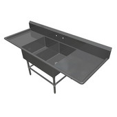  Pro Bowl Bakery Sink, with 20'' Left & Right Drainboard, 16 Gauge Stainless Steel, (2) 20''W x 28''D x 12''H Bowls
