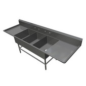  Pro Bowl Bakery Sink, with 20'' Left Drainboard, 16 Gauge Stainless Steel, (3) 20''W x 28''D x 12''H Bowls