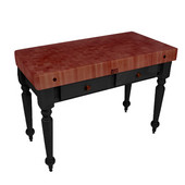  Cucina Rustica Kitchen Island with 4'' Thick Cherry End Grain Top, Black, 48'' W, 2 Drawers