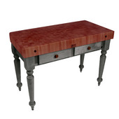 Cucina Rustica Kitchen Island with 4'' Thick Cherry End Grain Top, Slate Gray, 48'' W, 2 Drawers