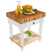  Cucina Rustica Kitchen Cart 30'' W Work Table with Bottom Shelf, 4'' Thick End Grain Hard Maple Top, 30'' W x 24'' D, Alabaster