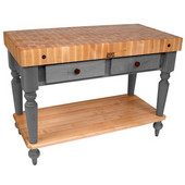  Cucina Rustica Kitchen Island 48'' W Work Table with Bottom Shelf, 4'' Thick End Grain Hard Maple Top, 48'' W x 24'' D, Slate Gray