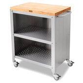  30'' W Formaggio Stainles Steel Kitchen Cart with Northern Hard Rock Maple Top, Edge Grain, Towel Bar, and Locking Casters