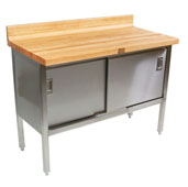  EBSW7R4 Series Stainless Steel Enclosed Base w/ 1-3/4'' Thick Maple Top, 4'' Coved Rear Riser, Sliding Doors, 144''W x 30''D x 40-1/2''H