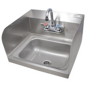  Pro Bowl Space Saver Wall Mount Hand Sink with Faucet and Side Splashes, Stainless Steel, 14''W x 10''D x 5''H Bowl