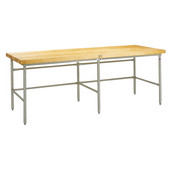  Baker's Production Table, Galvanized Frame, includes 6 Legs & Bin Stops & Guides, with 2-1/4'' Thick Hard Rock Maple Wood Top, Penetrating Oil Finish, Numerous Sizes Available
