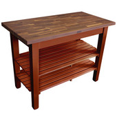  Blended Walnut Classic Country Work Table, 48'' or 60'' W x 30'' D x 35''H, 2 Shelves, Warm Cherry Stain