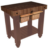  Gathering Block II Kitchen Island with 4'' Thick End Grain Walnut Top and 2 Pull Out Wicker Baskets, 36'' W x 24'' D x 36''H, Walnut Stain