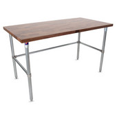  1-1/2'' Thick Walnut Top Work Table with Galvanized Base & Bracing, Varnique Finish, 60'' W x 24'' D x 35''H