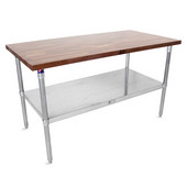  1-1/2'' Thick Walnut Top Work Table with Galvanized Base & Under Shelf, Varnique Finish, 60'' W x 24'' D x 35''H
