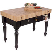  Cucina Rustica Kitchen Island 48'' W Work Table with 4'' Thick End Grain Hard Maple Top, 48'' W x 24'' D, Black