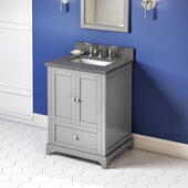  24'' W Grey Addington Single Vanity Cabinet Base with Boulder Cultured Marble Vanity Top and Undermount Rectangle Bowl