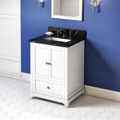  24'' White Addington Vanity, Calacatta Black Quartz Vanity Top, with Undermount Rectangle Sink, 25'' W x 22'' D x 35-3/4'' H
