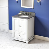 24'' White Addington Vanity, Steel Grey Cultured Marble Vanity Top, with Undermount Oval Sink, 25'' W x 22'' D x 36'' H