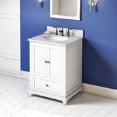  24'' White Addington Vanity, White Carrara Marble Vanity Top, with Undermount Oval Sink, 25'' W x 22'' D x 36'' H