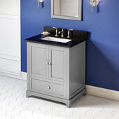  30'' W Grey Addington Single Vanity Cabinet Base with Black Granite Vanity Top and Undermount Rectangle Bowl