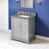  30'' W Grey Addington Single Vanity Cabinet Base with Steel Grey Cultured Marble Vanity Top and Undermount Rectangle Bowl