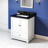 30'' W White Addington Single Vanity Cabinet Base with Black Granite Vanity Top and Undermount Rectangle Bowl