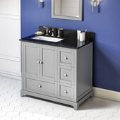  36'' W Grey Addington Single Vanity Cabinet Base with Left Offset, Black Granite Vanity Top, and Undermount Rectangle Bowl