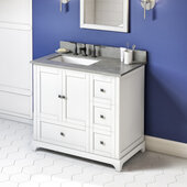  36'' W White Addington Single Vanity Cabinet Base with Left Offset, Steel Grey Cultured Marble Vanity Top, and Undermount Rectangle Bowl