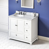  36'' White Addington Vanity, Left Offset, White Carrara Marble Vanity Top, with Undermount Oval Sink, 37'' W x 22'' D x 36'' H