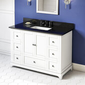  48'' W White Addington Single Vanity Cabinet Base with Black Granite Vanity Top and Undermount Rectangle Bowl