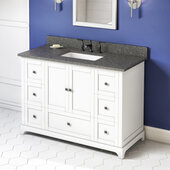  48'' W White Addington Single Vanity Cabinet Base with Boulder Cultured Marble Vanity Top and Undermount Rectangle Bowl