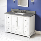  48'' W White Addington Single Vanity Cabinet Base with Steel Grey Cultured Marble Vanity Top and Undermount Rectangle Bowl