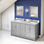  60'' W Grey Addington Double Bowl Vanity Base with White Carrara Marble Countertop and Two Undermount Rectangle Bowls, 61'' W x 22'' D x 36'' H