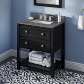  30'' W Black Adler Single Vanity Cabinet Base with Boulder Cultured Marble Vanity Top and Undermount Rectangle Bowl