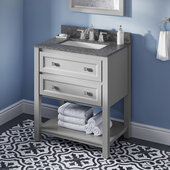  30'' W Grey Adler Single Vanity Cabinet Base with Boulder Cultured Marble Vanity Top and Undermount Rectangle Bowl