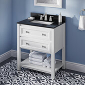  30'' W White Adler Single Vanity Cabinet Base with Black Granite Vanity Top and Undermount Rectangle Bowl