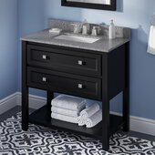  36'' W Black Adler Single Vanity Cabinet Base with Boulder Cultured Marble Vanity Top and Undermount Rectangle Bowl