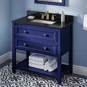  36'' W Hale Blue Adler Single Vanity Cabinet Base with Black Granite Vanity Top and Undermount Rectangle Bowl