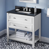  36'' W White Adler Single Vanity Cabinet Base with Black Granite Vanity Top and Undermount Rectangle Bowl