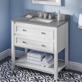  36'' W White Adler Single Vanity Cabinet Base with Boulder Cultured Marble Vanity Top and Undermount Rectangle Bowl