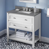  36'' W White Adler Single Vanity Cabinet Base with Steel Grey Cultured Marble Vanity Top and Undermount Rectangle Bowl