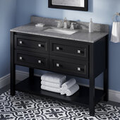  48'' W Black Adler Single Vanity Cabinet Base with Boulder Cultured Marble Vanity Top and Undermount Rectangle Bowl